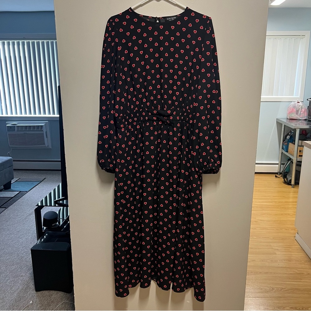Kate Spade Heartfelt Geo Midi Dress Heart Print Size L - Picture 2 of 11